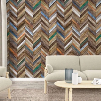 Wood herringbone wallpaper Photo wallpaper Brown, Wood effect 2.70 x 1.59 m 