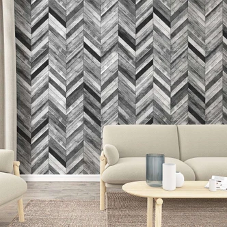 Wood herringbone pattern wallpaper Grey, wood effect 2.70 x 1.59 m 