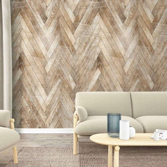 Visgraatmotief hout bruin behang met houteffect 2,70 x 1,59 m 