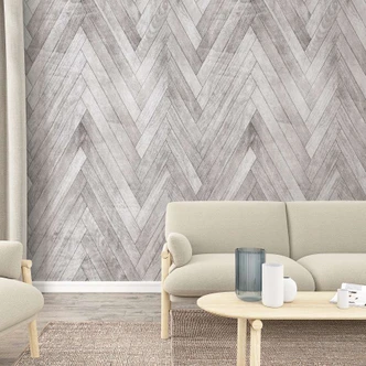 Papier peint à chevrons gris, effet bois 2,70 x 1,59 m 