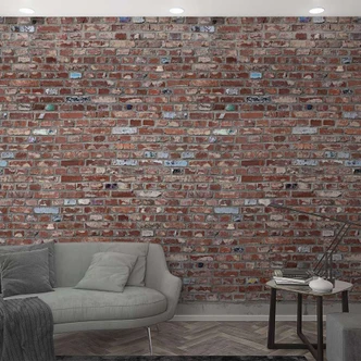 Fototapete mit Steinmauer als used look Rot ,Steinoptik 2,70 x 1,59 m 