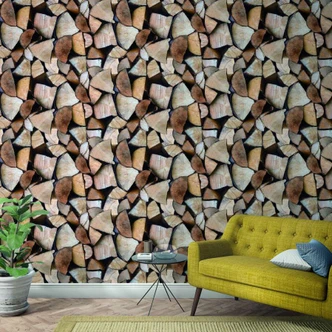 Stacked wood wallpaper Photo wallpaper Brown, Illustration 2.70 x 1.06 m 