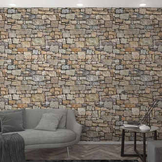 Fototapete mit Steinmauer Greige ,Steinoptik 2,70 x 1,06 m 