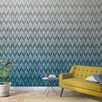 3D geprint behang Grijs, Blauw, Grafisch 2.70 x 1.59 m 