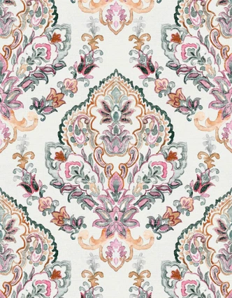 Fototapet med motiv boho ornament i pastell med blommig medaljong 3,4 x 2,65 m 