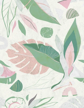 Fototapete Wandtapete mit Motiv Abstrakte Blätter in Pastell;Salbeigrün und Beige 3,4 x 2,65 m 