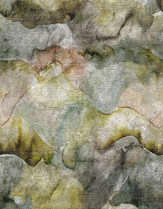 Fototapete Motivtapete Aquarell-Berglandschaft in Moosgrün und Graublau mit Patina 3,4 x 2,65 m 