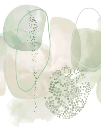 Fototapete Wandtapete mit Motiv Zarte Greige-Aquarellformen mit Salbei-Linien 3,4 x 2,65 m 