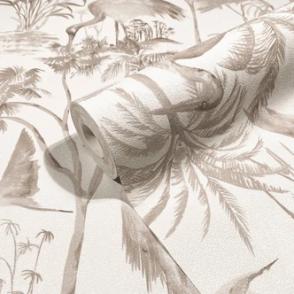 Carta da parati floreale, carta da parati in tessuto non tessuto Spirit of Jungle bianco, marrone 