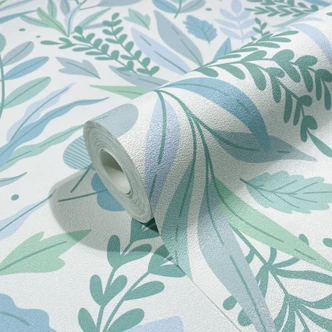 Vliestapete in abstraktem Blattmotiv weiß, grün Floral 