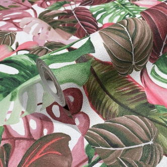 Bloemen behang vliesbehang Spirit of Jungle groen, rood 