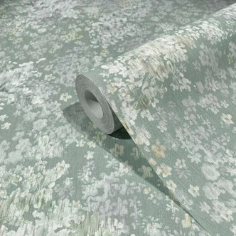 Papier peint à motifs, papier peint intissé à motifs floraux Flora gris, blanc 