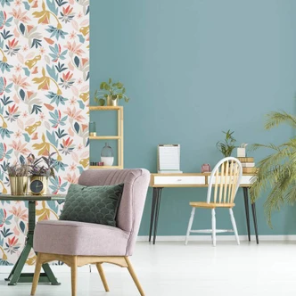 Vliestapete in abstraktem Blumenmotiv weiß, blau Floral 