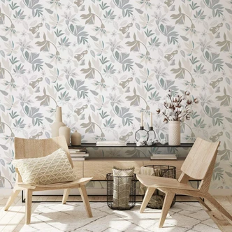 Vliestapete in abstraktem Blumenmotiv weiß, grau Floral 
