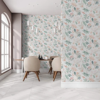 Vliestapete in abstraktem Blumenmotiv weiß, grün Floral 