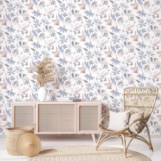 Vliestapete in abstraktem Blumenmotiv weiß, lila Floral 