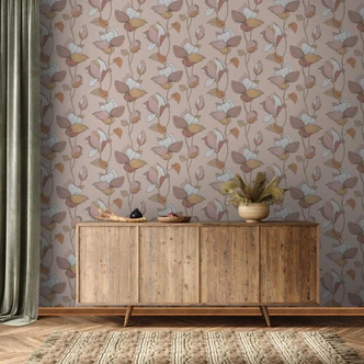 Vliestapete mit Comic-Blumen Look beige, braun Floral 