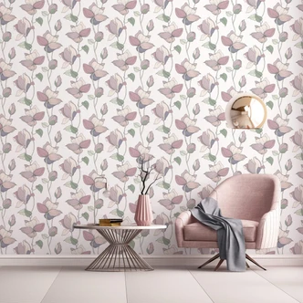 Vliestapete mit Comic-Blumen Look weiß, beige Floral 