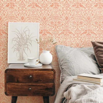 Carta da parati in tessuto non tessuto uccelli, fiori, natura floreale in beige Carta da parati in tessuto non tessuto uccelli, fiori, natura floreale in beige