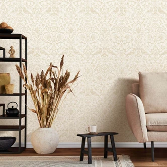 Papel pintado no tejido pájaros, flores naturaleza floral en gris Papel pintado no tejido pájaros, flores naturaleza floral en gris