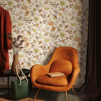 Icke-vävd tapet blommor, blad blommig natur i rosa-brunt 