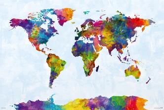 Poster Michael Tompsett - Watercolor World Map 61x91,5 cm 