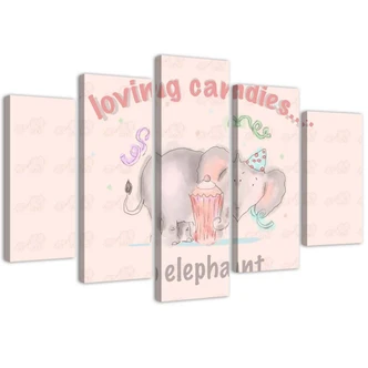 Leinwandbild 5 teilig, Rosa Elefant 