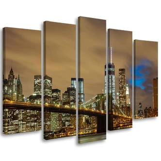 Wandbild 5-teilig, New York Skyline USA Manhattan Braun 