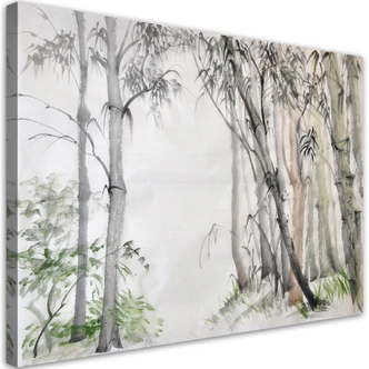 Leinwandbild, Graue Bäume Wald gemalt 