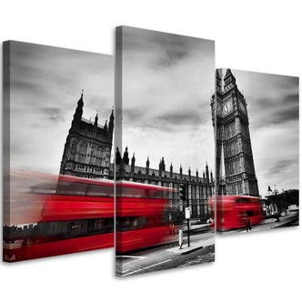 Leinwandbild 3-teilig, Roter Londoner Bus 