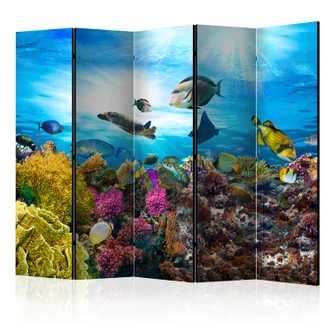 Paravent, Raumteiler freistehend, Trennwand - Coral reef II, 5-teilig - einseitig bedruckt - 225x172 cm 
