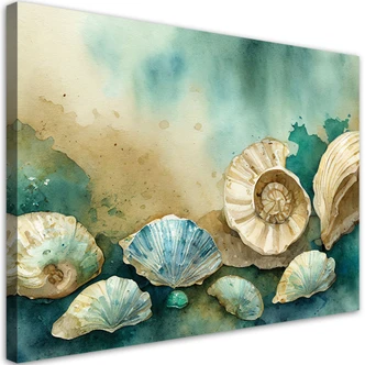 Leinwandbild Muscheln türkis acryl 