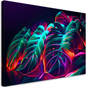 Leinwandbild, Monstera-Blätter im futuristischen Stil 