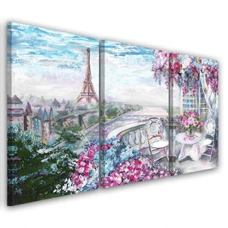3-delige canvas print Parijs Eiffeltoren landschap roze pastel 