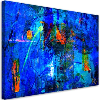 Tableau sur toile, Abstrait bleu peint à la main 