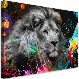 Canvasbillede, Løve på farverig baggrund 