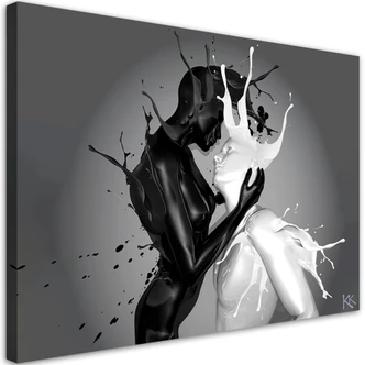 Tableau sur toile, Amour de couple abstrait café et lait 