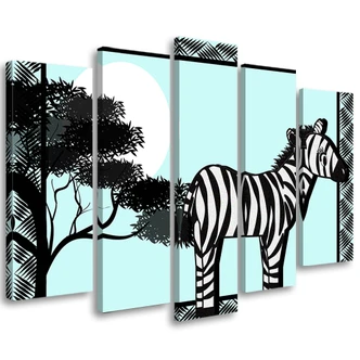 Leinwandbild 5 teilig, Zebra Safari Blau 