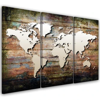 Stampa su tela 3 pezzi, mappa del mondo vintage shabby chic 