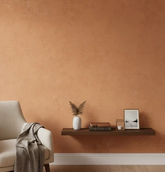 Vliesbehang effen modern, natuur in oranje, keuken, woonkamer 