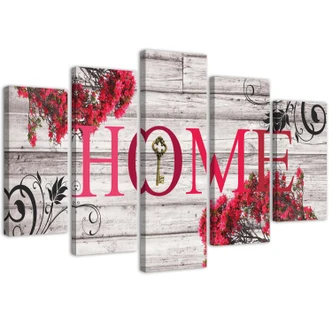 Leinwandbild 5 teilig, Home Holz Retro Rot 