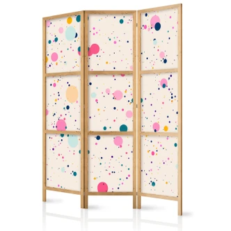 Japanischer Paravent, Raumteiler freistehend, Trennwand - Dots on a Light Pink Background 