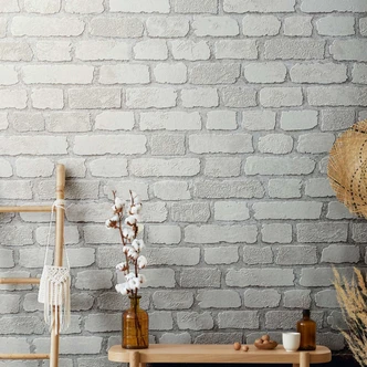 Behang met Stenen Effect, vliesbehang wit  