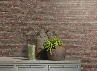 Vliesbehang steeneffect modern in rood  