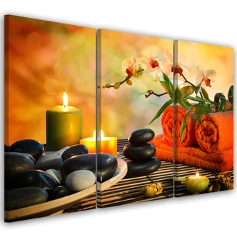 Leinwandbild 3-teilig, Steine Zen-Blume 