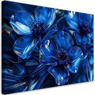 Leinwandbild, Blaue 3D-Makro-Blumen 