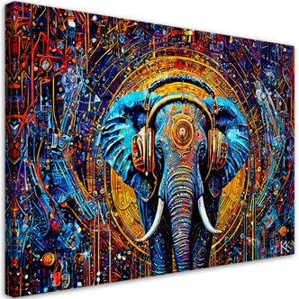Canvasbillede, Elefant i hovedtelefoner abstraktion 