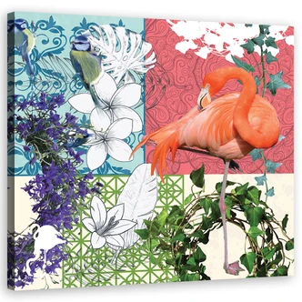 Canvasbillede, Flamingo fugle collage 