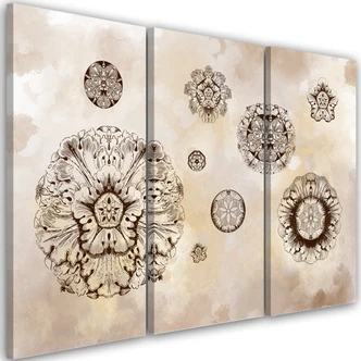 Leinwandbild 3 teilig, Florale geometrische Formen 