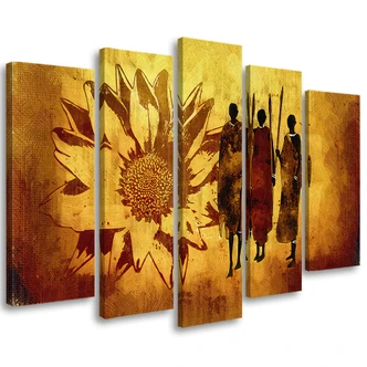 Leinwandbild 5 teilig, Afrika Sonnenblumen Gelb 